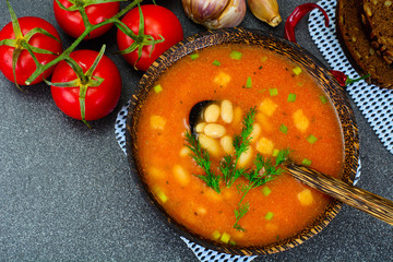 Sicilian Tomato Soup with White Beans. National Italian Cuisine © ArtCookStudio