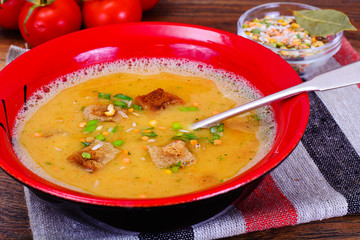 Healthy and Diet Food: Soup with Lentils, Celery. 