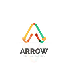 Linear arrow abstract logo, connected multicolored segments of lines in directional pointer figure