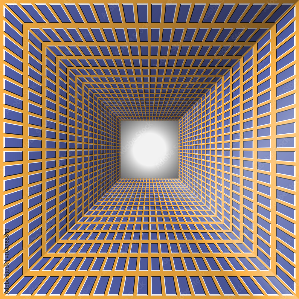 Poster tunnel with checkered walls. abstract background with the optical illusion of movement.