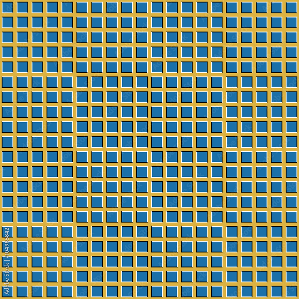 Poster checkered background with optical illusion of movement. convex squares visually move in opposite dir