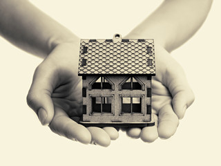 isolated toned image of a wooden house in the palms
