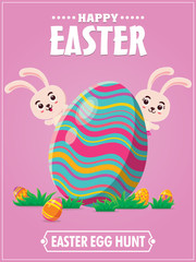 Vintage Easter Egg poster design with Easter bunny