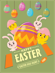 Vintage Easter Egg poster design with Easter bunny