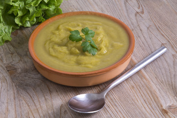 clay plate with soup and vegetable soup