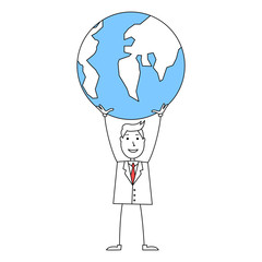 Cartoon businessman holding a globe