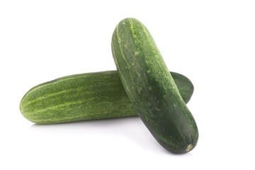 Cucumber and slices on white background