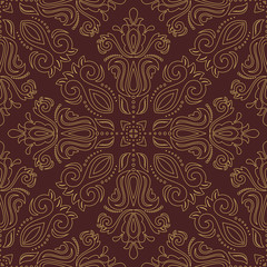 Seamless oriental ornament in the style of baroque. Traditional classic vector pattern with golden outlines