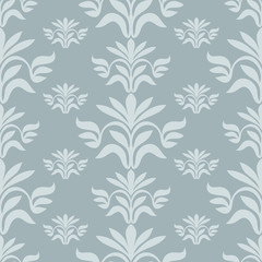 Vintage damask blue background with leaf ornaments