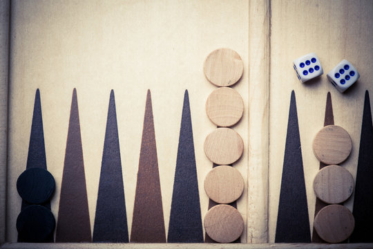 Backgammon board and dice