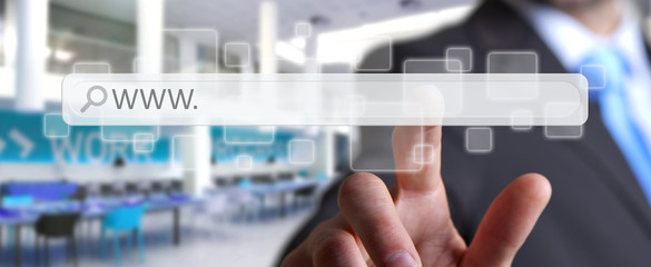 Man surfing on internet with digital tactile web address bar