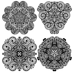 Black and white Mandala, tribal ethnic ornament, vector islamic arabic indian pattern set.