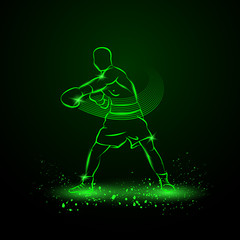 Fototapeta premium Boxer has hit. Neon style vector illustration.