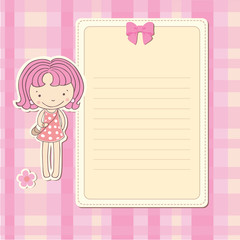small girl on  background, letter, vector, card