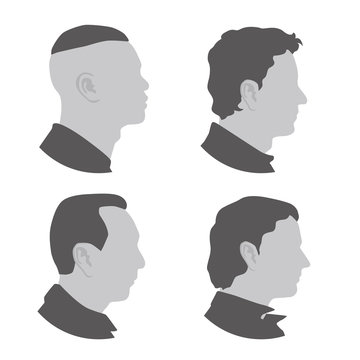various races men profile icon set, face as seen from the side, avatar icons, vector illustration