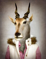 Foto auf Acrylglas Hipster Tiere Ziege in Kleidung. Digitale Illustration im Stil der weichen Ölmalerei