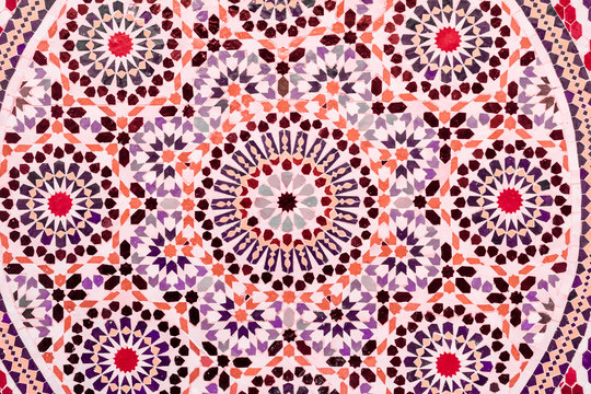 Moroccan style handmade mosaic in round shape in light pink tone