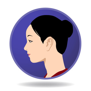 woman profile icon, face as seen from the side, avatar, vector illustration