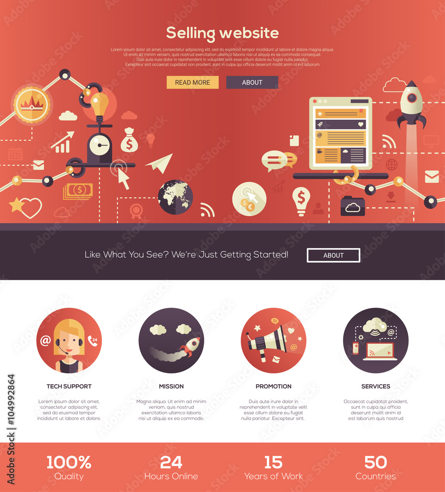 Poster flat design selling website header banner with webdesign elements