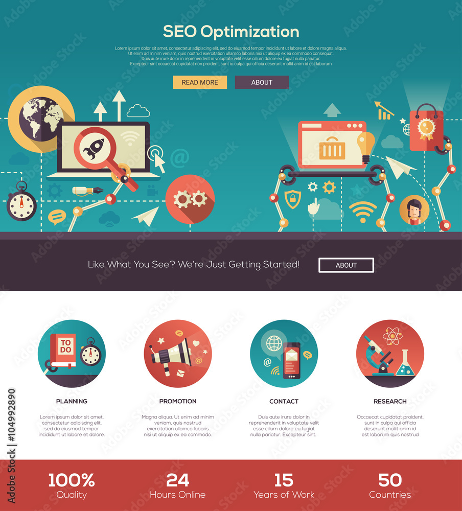 Poster flat design seo optimization website header banner with webdesign elements