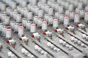 close-up audio mixer console