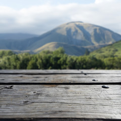 old wood floor with pasture in summer day in New Zealand