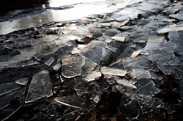 Spring background - meltinh and cracking ice