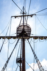 Mast and crow's nest of the sailing ship