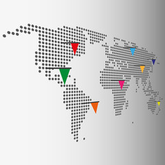 Fototapeta premium Dotted World Map With Color Pointer Flags Vector Graphic