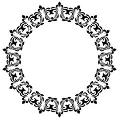 Oriental vector round frame with arabesques and floral elements. Floral fine border. Monogram with place for text