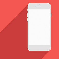 Realistic mobile phone with blank screen and long shadows.