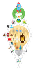 Lightbulb with energetic icons, energy icons