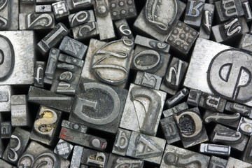 Close up of typeset letters