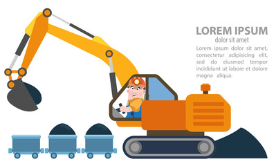 Infographics loader excavator machine, coal industry