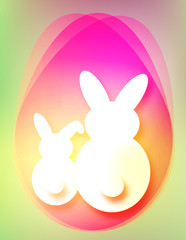 Fototapeta premium Big easter egg with flowers on background with rabbits