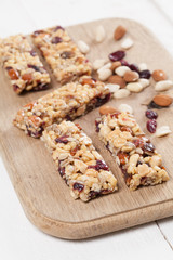 Granola bars with nuts, seeds and cranberries