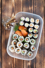 Sushi in a plastic box