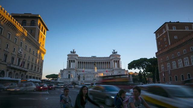 Italy Rome Piazza Venetzia sunset time lapse