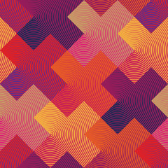 Vector op art pattern in warm colors. Bold geometric background design with linear crosses. Simple to edit, without gradient.    