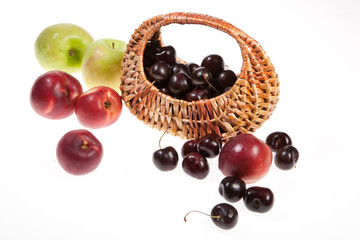 Isolated Peachesm Aplles And Cherries