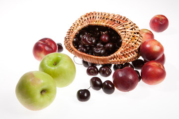 Isolated Peachesm Aplles And Cherries