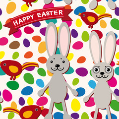 Obraz na płótnie Canvas Happy Easter seamless pattern. Rabbit, eggs, bird, ribbon.