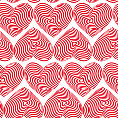 Red Heart Striped seamless pattern on white background.