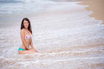 woman, beach, bikini