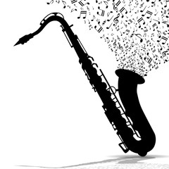 Silhouette of saxophone and music