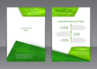Vector design of the green and white flyer, cover, brochure, poster, report with place for picture. Vector template for your business in A4 size.