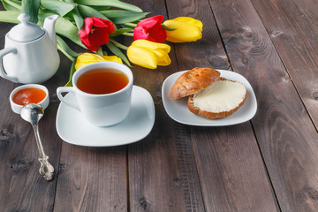 Breakfast on wood table