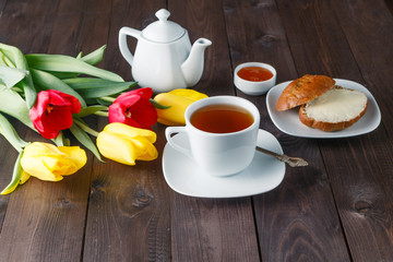 Holiday breakfast with flowers