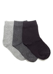 Three pairs of grey socks, isolated on white
