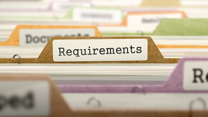 Obraz premium Requirements on Business Folder in Multicolor Card Index. Closeup View. Blurred Image. 3D Render.